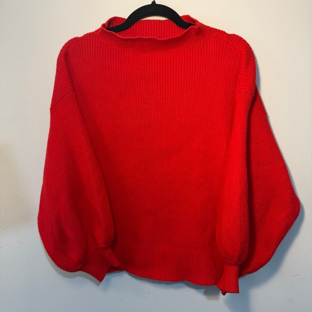 Line + Dot Womens medium Alder High Neck Ribbed Bubble Sleeve Sweater Red